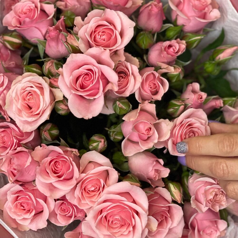 Букет из 9 розовых кустовых роз – нежность в каждом лепестке Никольское Ленинградская область